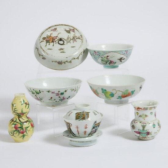 A Group of Seven Chinese Enameled Porcelain Wares, 19th