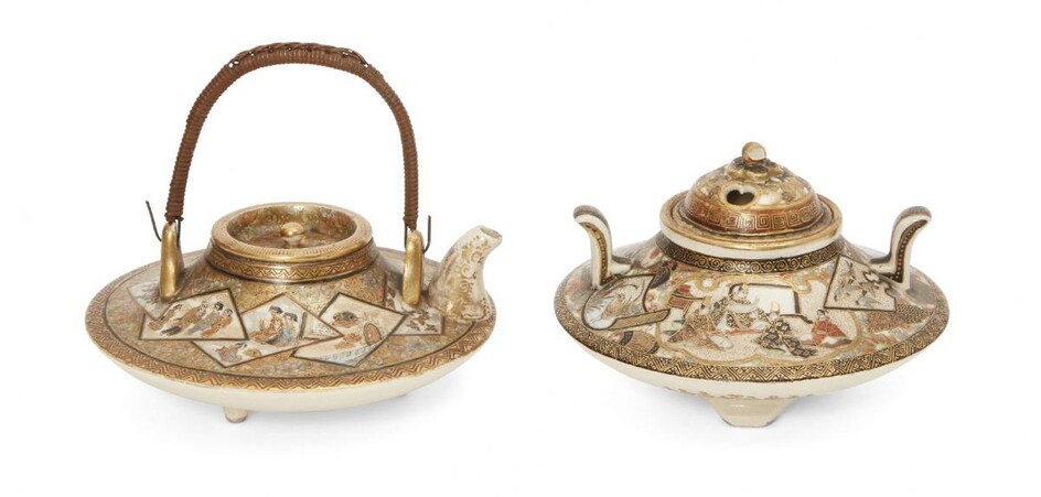 A Japanese Satsuma kettle and cover, late 19th century, together...