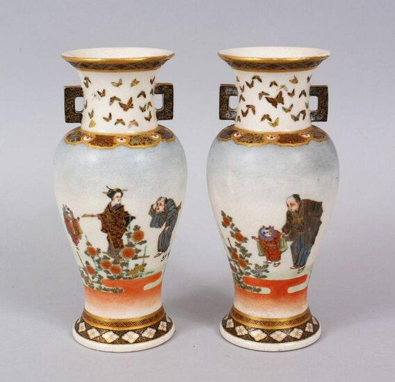 A LOVELY PAIR OF JAPANESE MEIJI PERIOD SATSUMA VASES BY