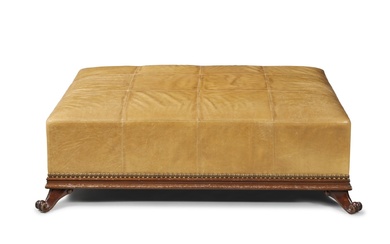 A Large Rustico Zefferano Leather Upholstered Mahogany Ottoman