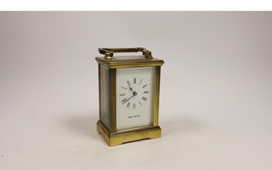 A Mappin & Webb brass carriage timepiece, 11.5cm