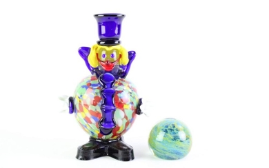 A Murano Glass Clown Together with An Art Glass Paperweight (H 19cm and H 5cm)