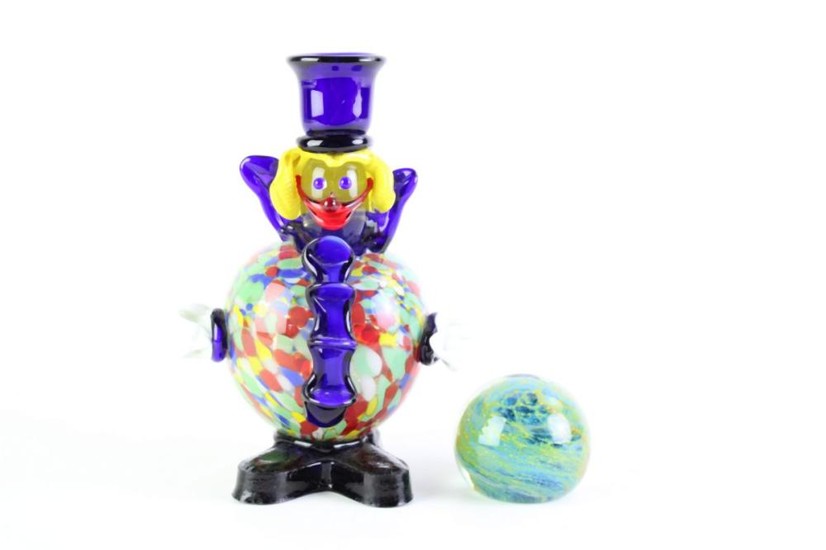 A Murano Glass Clown Together with An Art Glass Paperweight (H 19cm and H 5cm)