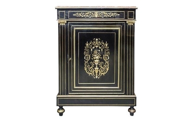 A Napoleon III ebonised cabinet, with inlaid brass decoration, H 110 - W 80 -...