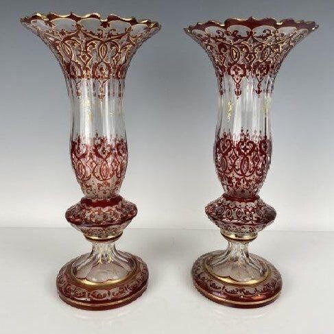 A PAIR OF 19TH C. BOHEMIAN GLASS VASES