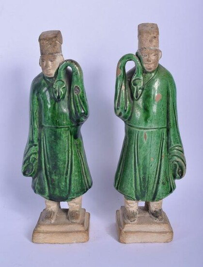 A PAIR OF 19TH CENTURY CHINESE GREEN GLAZED POTTERY