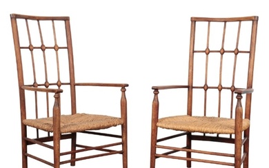 A PAIR OF ARTS AND CRAFTS 'SUSSEX' STYLE CHILDREN'S CHAIRS ...
