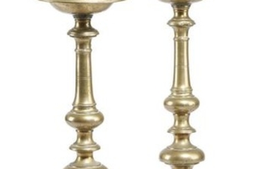 A PAIR OF FLEMISH BRASS PRICKET CANDLESTICKS LATE...