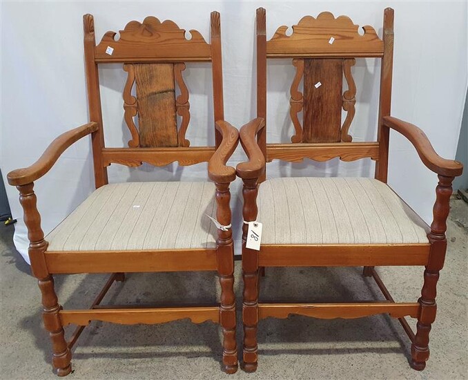A PAIR OF PINE CARVER CHAIRS