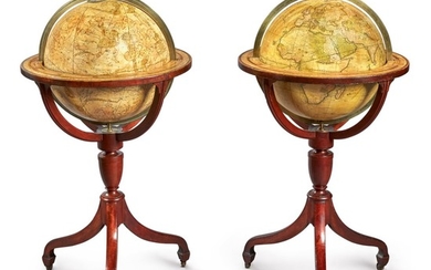 A PAIR OF REGENCY FIFTEEN-INCH CELESTIAL AND TERRESTRIAL GLOBES BY CARY, DATED 1818 AND 1821