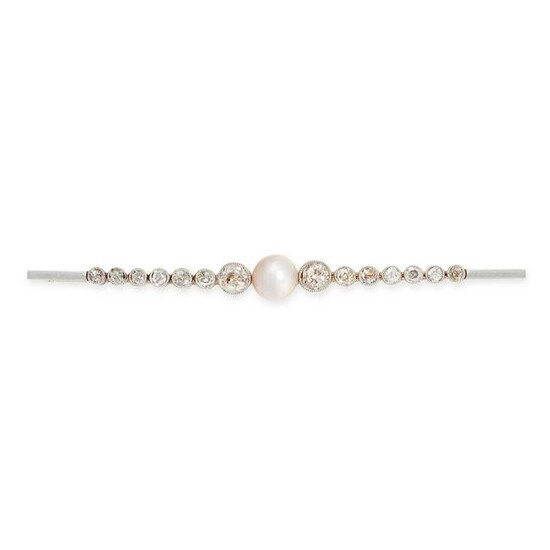 A PEARL AND DIAMOND BAR BROOCH, EARLY 20TH CENTURY in