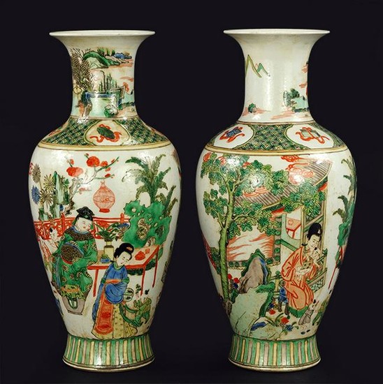A Pair of Chinese Famille Verte Porcelain Fengweizun