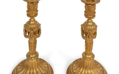 A Pair of Louis XVI Style Gilt-Bronze Candlesticks