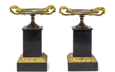 A Pair of Neoclassical Gilt Bronze and Slate Tazze