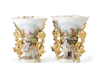 A Pair of Paris Porcelain Landscape Vases with Bisque