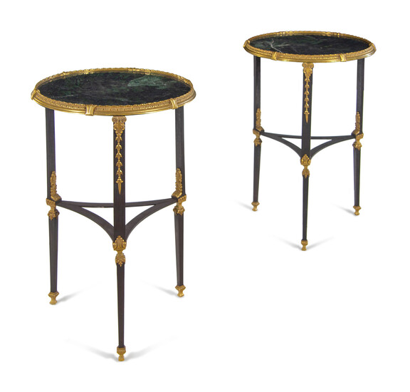 A Pair of Russian Steel and Gilt Bronze Marble-Top Guéridons
