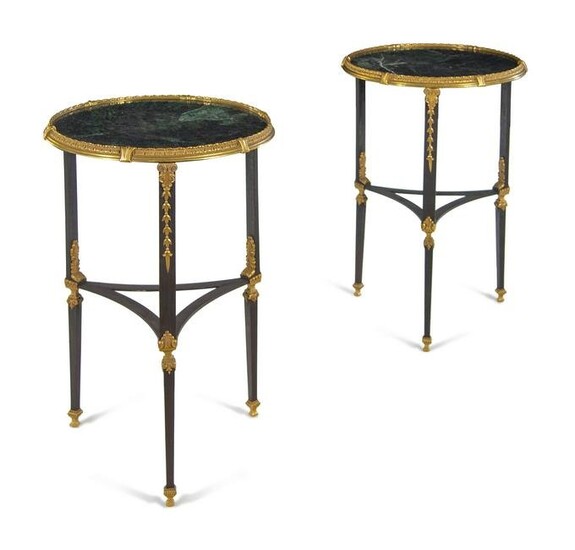 A Pair of Russian Steel and Gilt Bronze Marble-Top