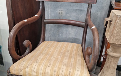 A REGENCY MAHOGANY ELBOW CHAIR TOGETHER WITH A PINE BALUSTER
