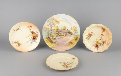 A Royal Worcester plate painted with a view of Anne Hathaway's Cottage