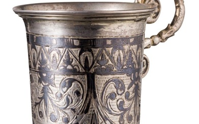 A Russian silver and niello charka (vodka cup), Moscow, Master "IA", 1857