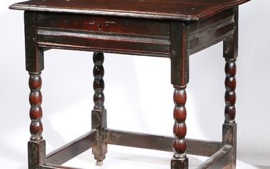 A SMALL CHARLES II OAK SIDE TABLE, CIRCA 1680. Having a top ...