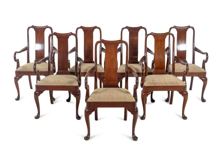 A Set of Seven Queen Anne Style Mahogany Dining Chairs