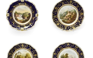 A Set of Three Bloor Derby Porcelain Dessert Plates, circa...