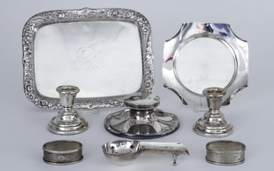 A Sterling Silver Rectangular Card Tray and Mixed Silverware,...