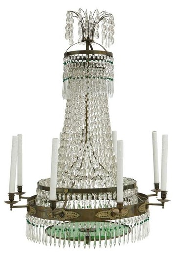 A Swedish Neoclassical eight light chandelier