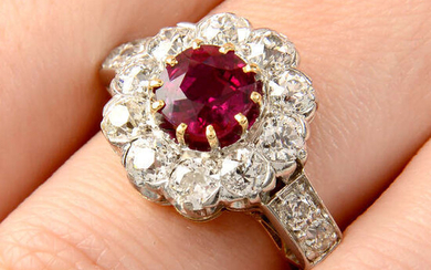 A Thai ruby and old-cut diamond cluster ring.