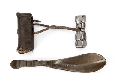 A Tibetan copper medicine spoon and a silvered iron seal 18th/19th century...
