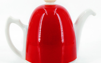 A Unique Bauhaus Red Enamel and Porcelain Teapot