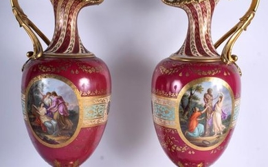 A VERY LARGE PAIR OF ANTIQUE ROYAL VIENNA PORCELAIN