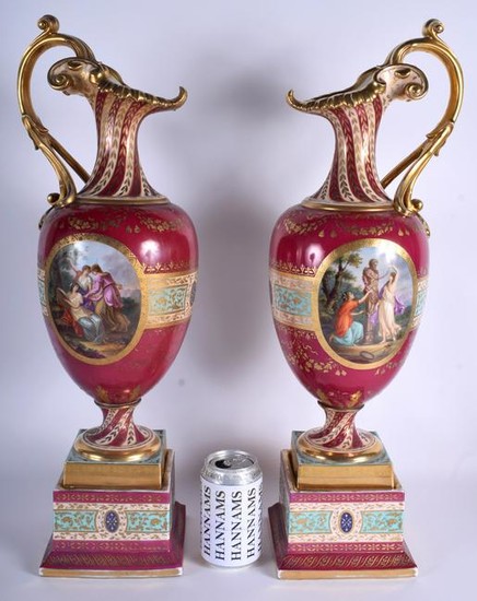 A VERY LARGE PAIR OF ANTIQUE ROYAL VIENNA PORCELAIN