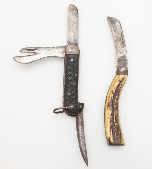 A VICTORIAN SAYNOR POCKET KNIFE AND A MILITARY ISSUE FOLDING GADGET KNIFE.