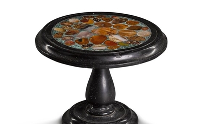 A Victorian hardstones and Ashford marble inlaid miniature table, 19th century