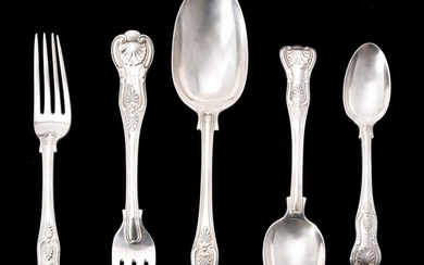 A Victorian silver King's pattern part table service for six place settings by George Adams