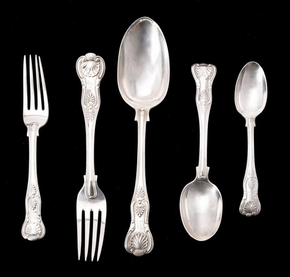 A Victorian silver King's pattern part table service for six place settings by George Adams