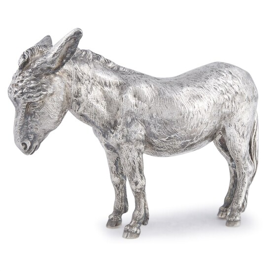 A Victorian sterling silver decanter in the form of a donkey Berthold Muller, Chester, 1900