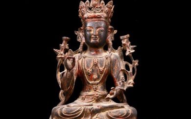 A Wonderful Gilt-Lacquered Bronze Figure Of Guanyin