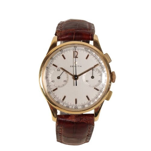 A ZENITH 18CT GOLD GENTLEMAN'S CHRONOGRAPH WRISTWATCH with m...