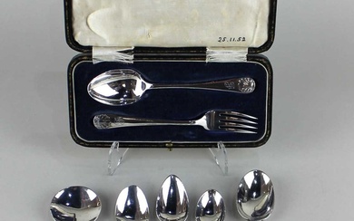 A cased George V silver christening spoon and fork set