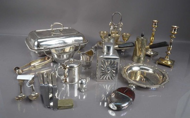A collection of silver plated and other items