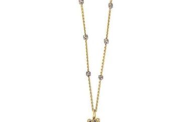 A diamond and sapphire teddy bear pendant necklace