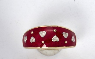 A diamond, enamel and 14k gold ring