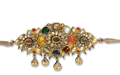 A gem-set enamelled gold navratna armband (bazuband) India, 20th Century
