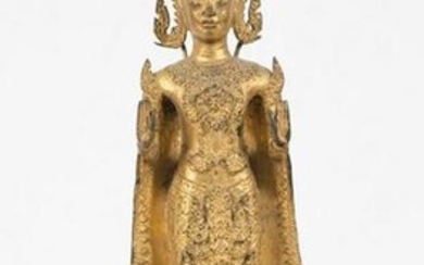 A gilt bronze figure of Buddha. Thailand. Rattanakosin