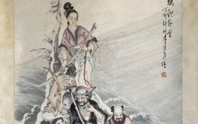 A ink on rice paper painting of eight immortals...
