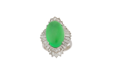 A jadeite and diamond ring