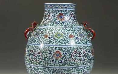 A large Chinese doucai-decorated porcelain vase, Hu